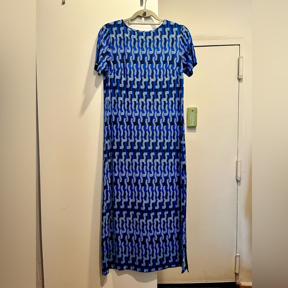 Donna Morgan Blue and Black Patterned Maxi Dress